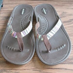 Okabashi Surf Flip Flops Sandals size M/L (8.5-9)  Brown Slip On Arch Support